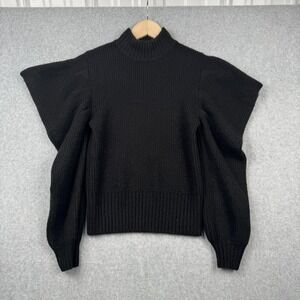 Flat White Sweater Womens S Black Mock Structured Sleeve Pullover Anthropologie